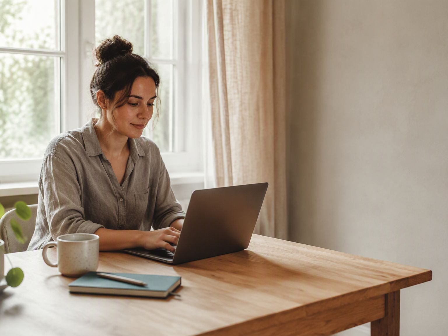 A person working from home on a laptop